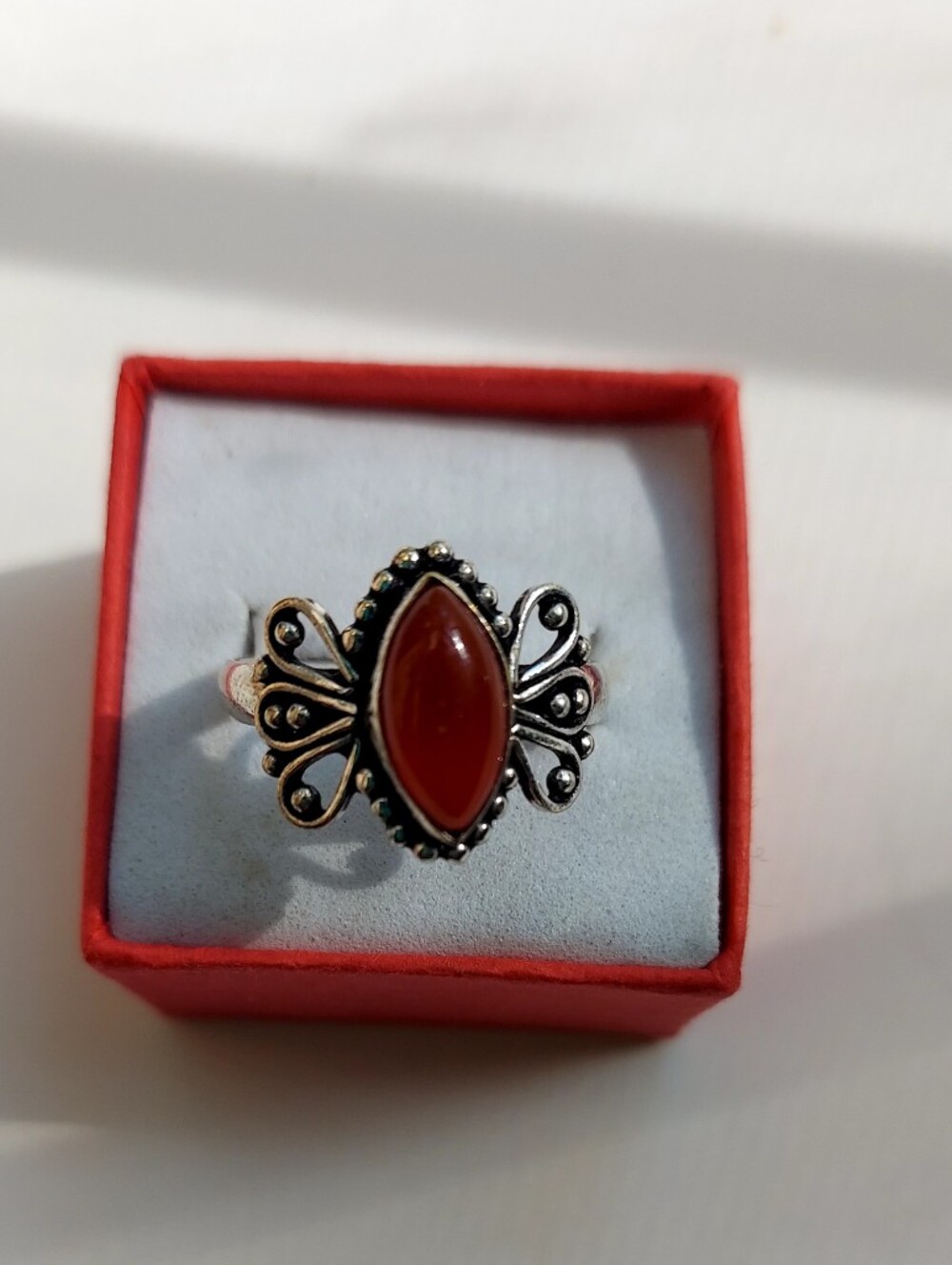 Handcrafted Ladies Carnelian Marquis Butterfly Ring  (10.25)